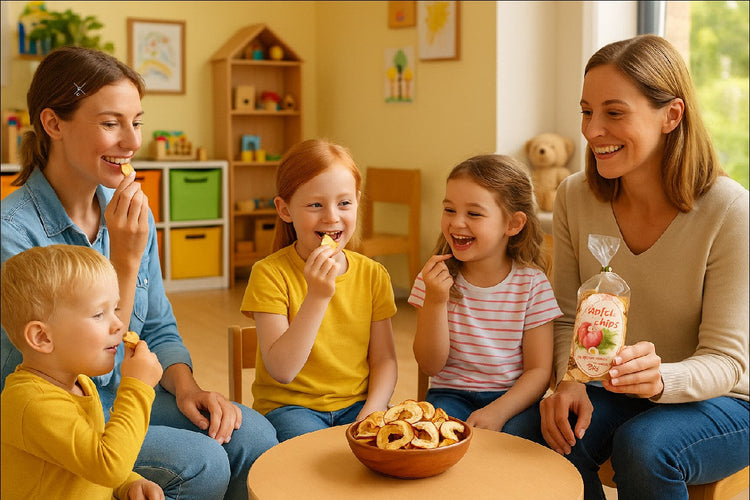 Kinder in Kita naschen Apfelchips
