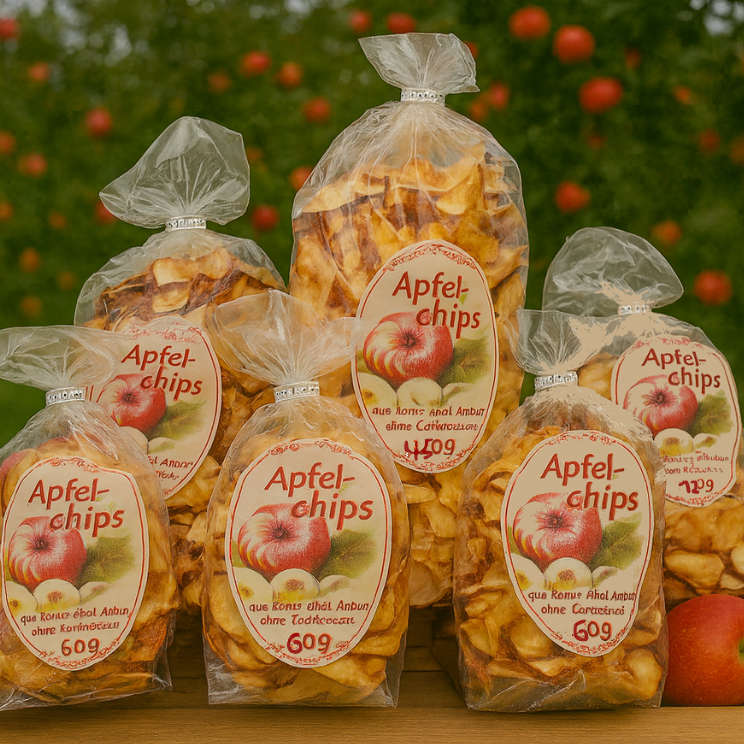 Probierpaket Bio Apfelchips: 1x 450g, 1x 250g, 1x 120g und 3x 60g