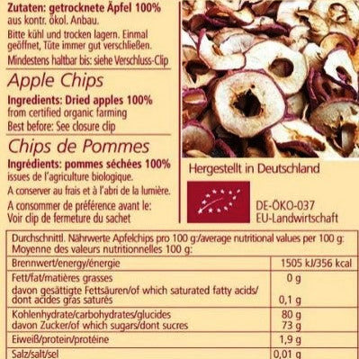 Inhaltsangaben Bio Apfelchips vom Kredenbacher Hof