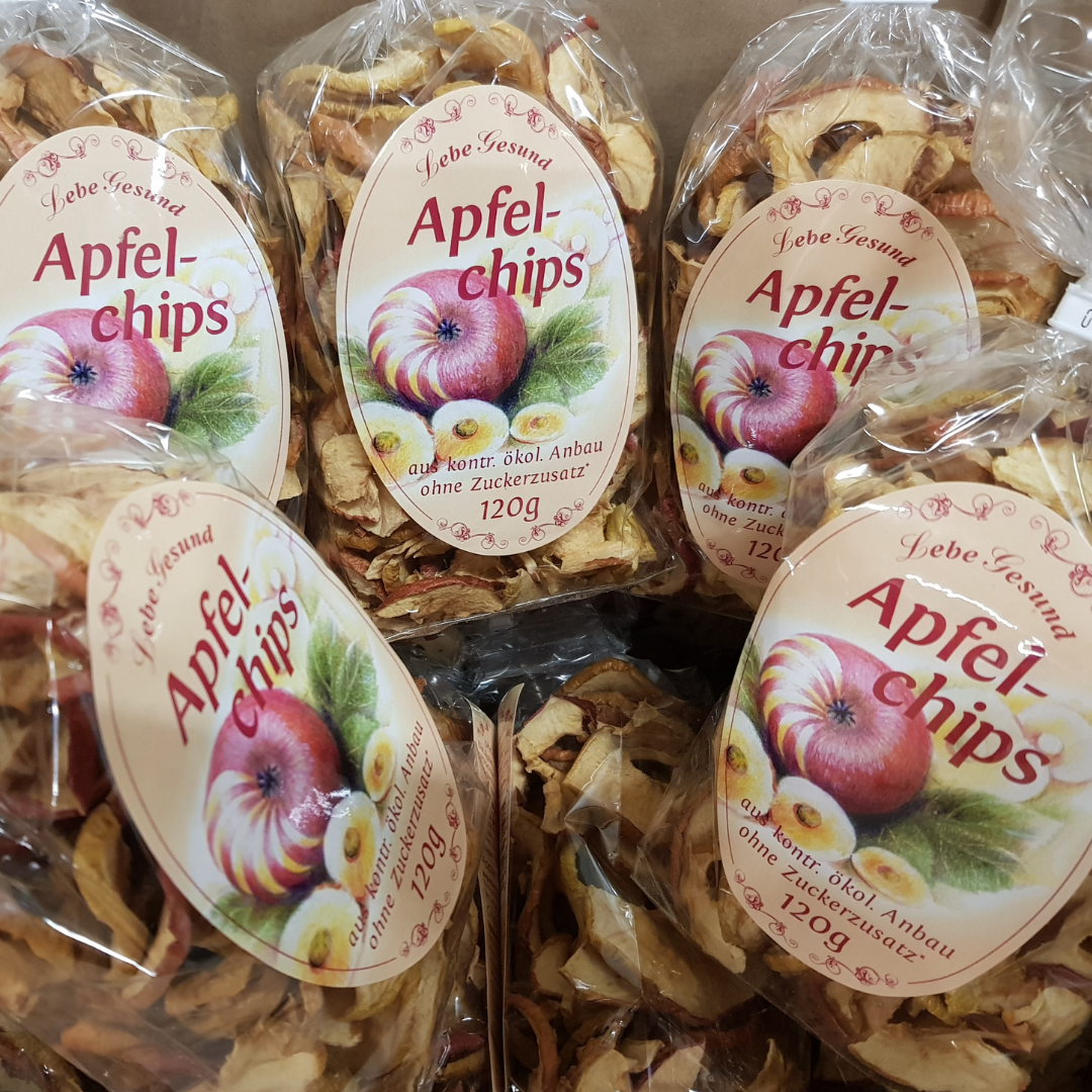 Bio Apfelchips 120g Großgebinde – 24/80 Tüten direkt vom Hersteller – Kredenbacher Hof