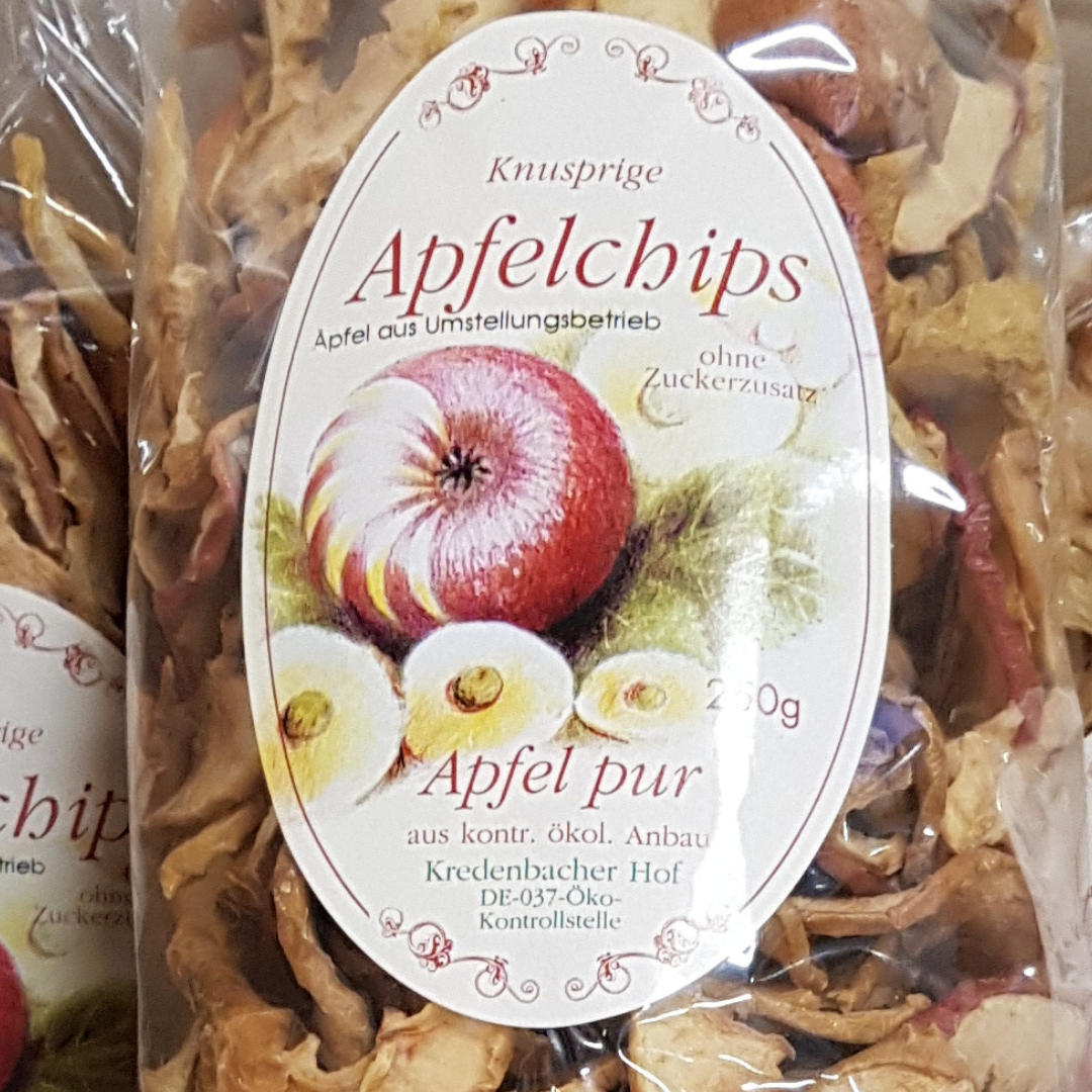 Apfelchips Etikett 250g Tüte 