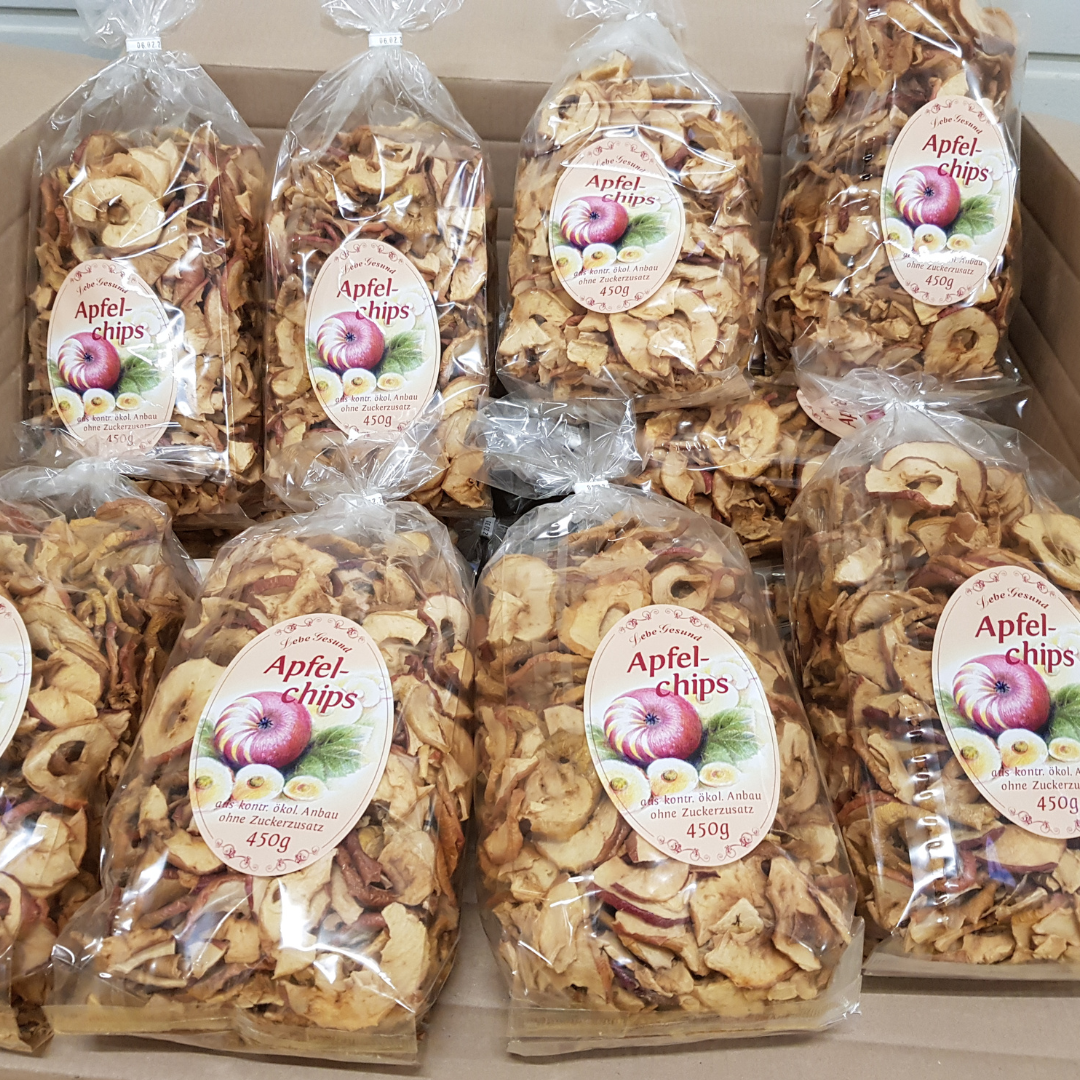 knusprige Bio Apfelchips in 450g Tüten
