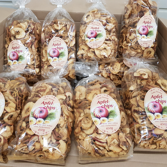 knusprige Bio Apfelchips in 450g Tüten
