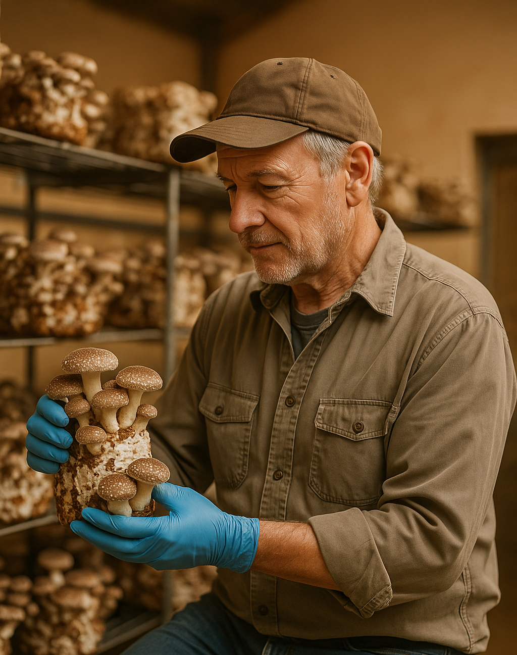 bei der Shiitake Ernte