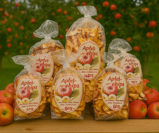 Probierpaket Bio Apfelchips: 1x 450g, 1x 250g, 1x 120g und 3x 60g