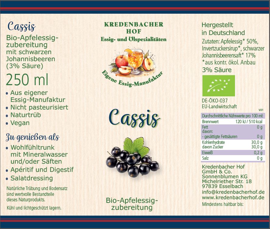 Etikett Cassis Trinkessig 
