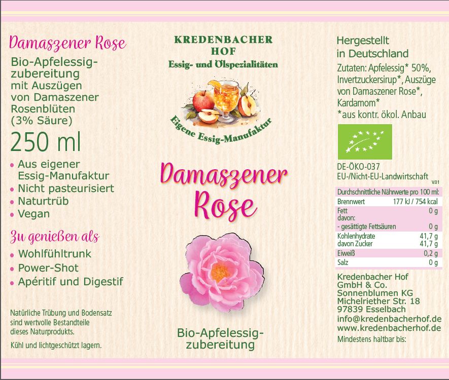 Etikett Damaszener Rose Trinkessig