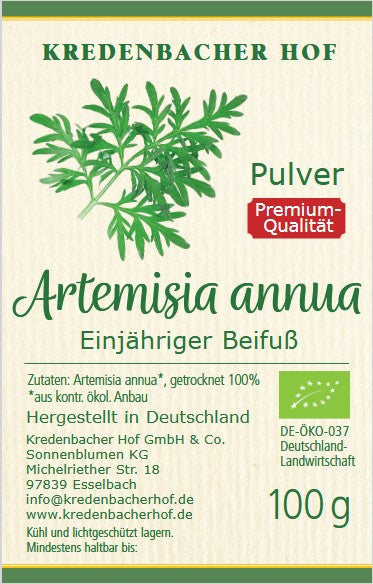 Etikett Bio Artemisia annua Pulver 100 g aus deutschem Bio-Anbau