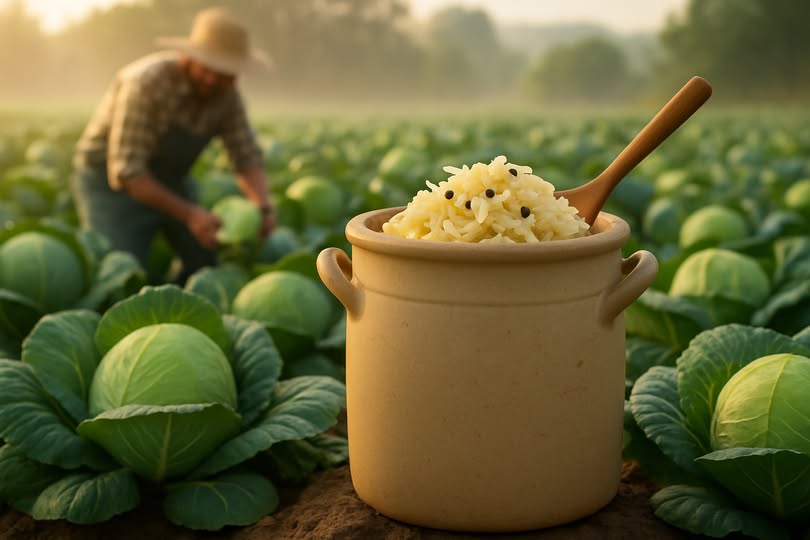 Frisches hausgemachtes Sauerkraut und Krauternte