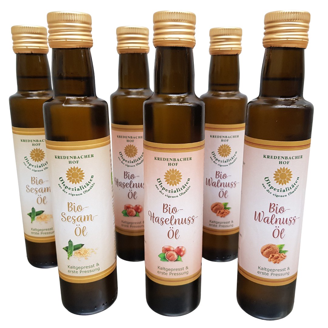 6'er Set Sesam-, Haselnuss-, Walnussöl