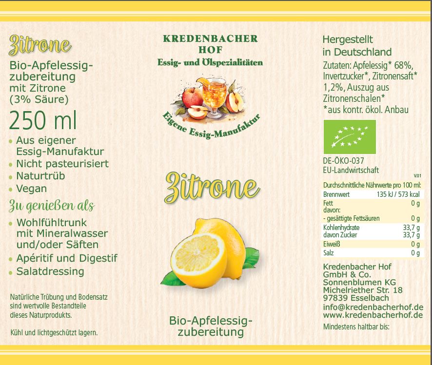 Etikett Zitronen Trinkessig 