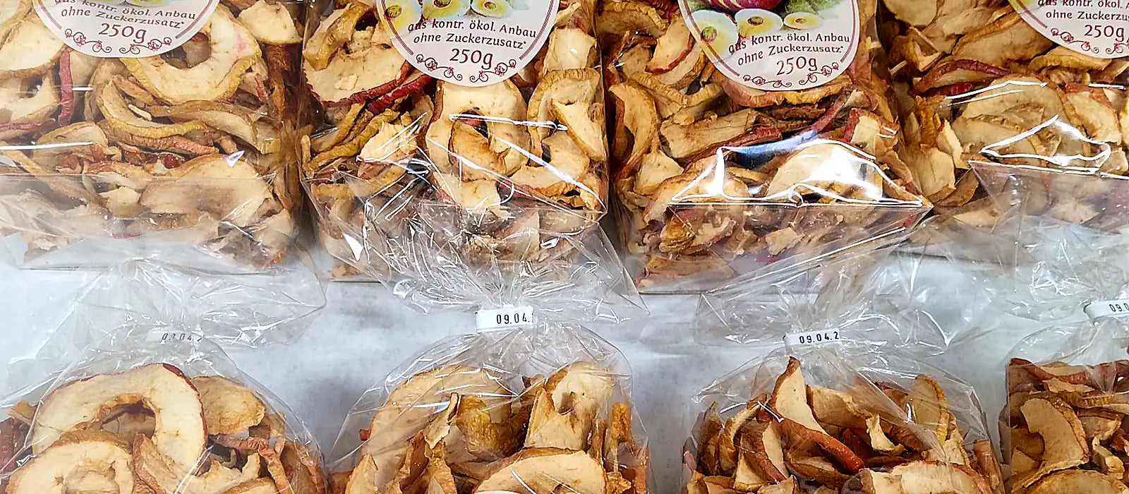 Bio Apfelchips in Großhandelsverpackung aus schonend getrockneten Äpfeln