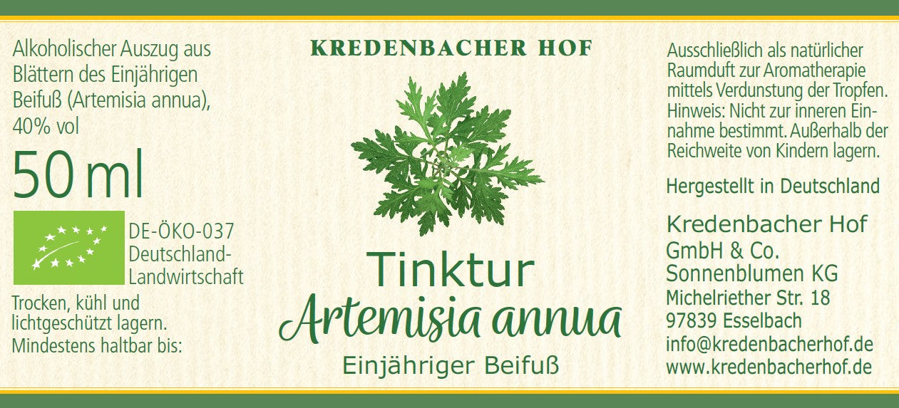 Etikett der Artemisia annua Tinktur 50 ml mit Anwendungs- und Lagerhinweisen